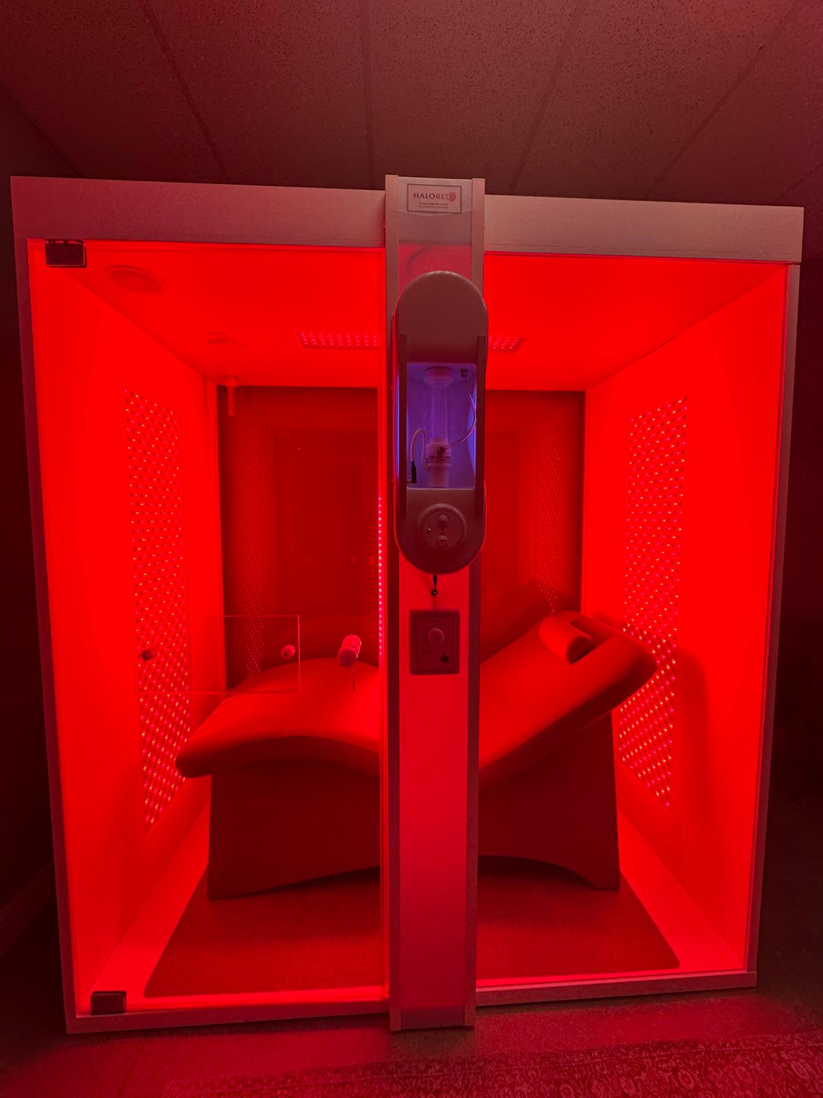 The HaloRED cabin lit in full red light.